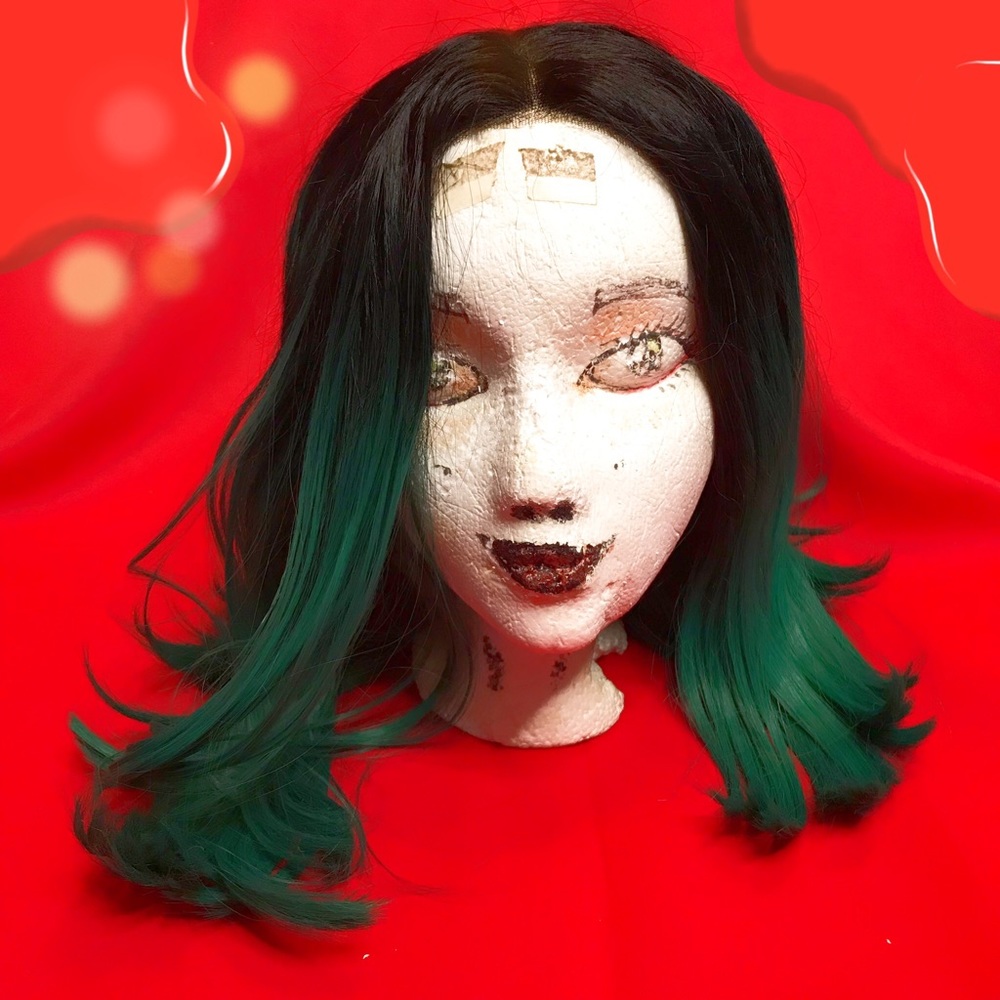 Lace front Middlepart Black Green Mid-length Gothic Wig